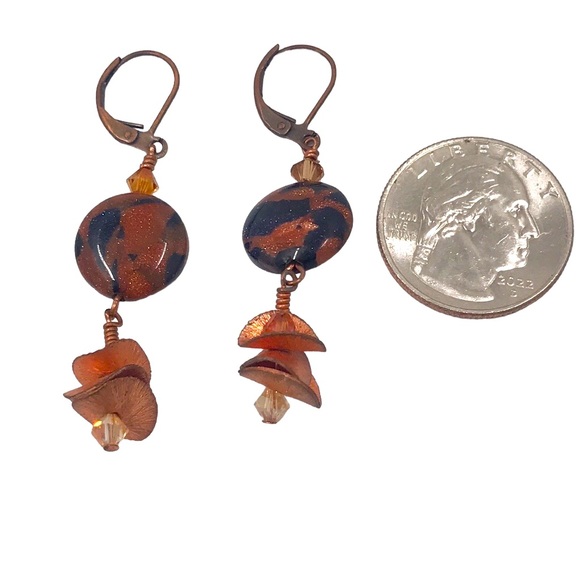 Murano Glass Copper Leverback French Earrings - Picture 2 of 3